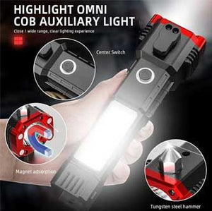 Versatile High Power Led Flashlight With Power Bank and Window Hammer